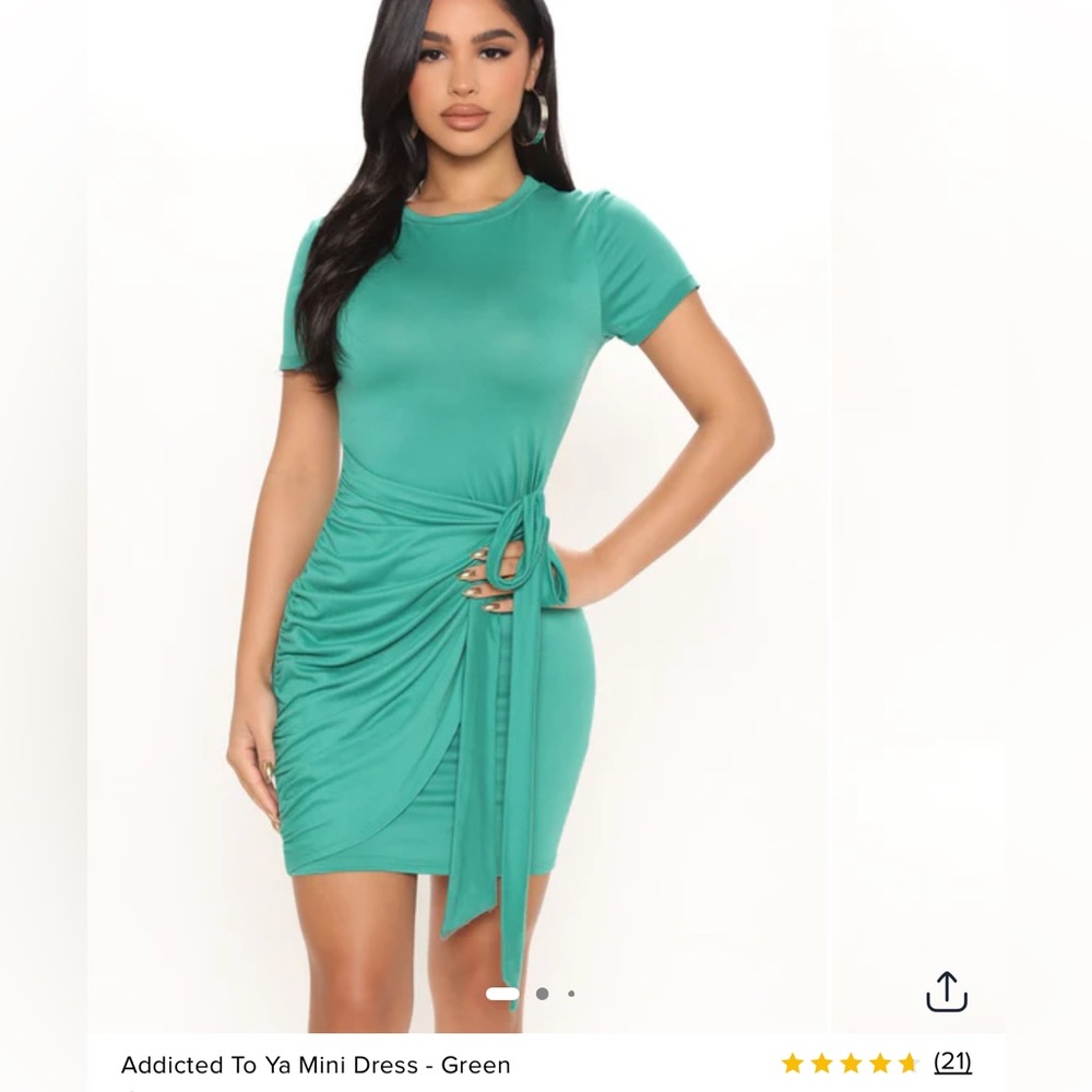 Fashion Nova Green Asymmetrical Ruched Mini Dress